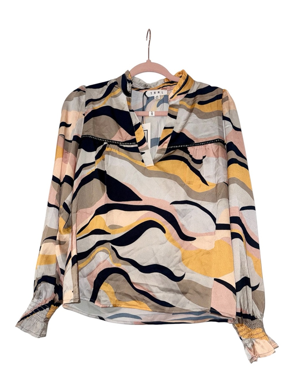 THML Abstract Wave Print Blouse - Yellow, Black, Cream, Pink, NEW WITH TAGS! XS!